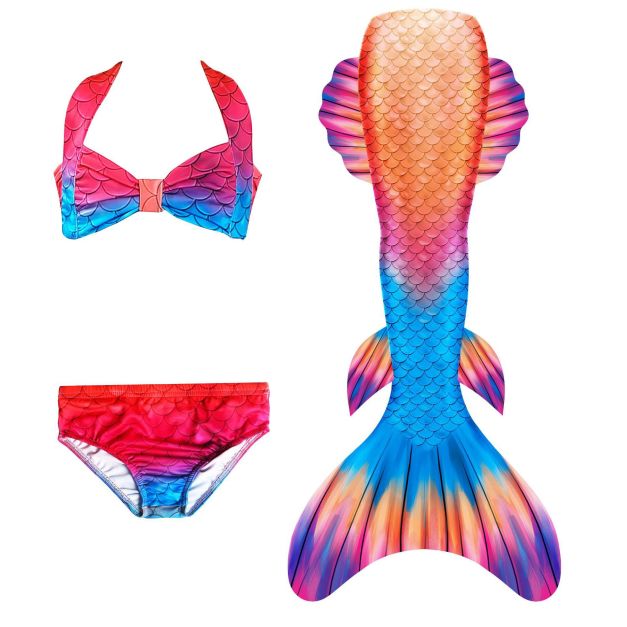 Girls 3-piece mermaid swimsuit with ombré gradient tail and monofin Girls 3-piece mermaid swimsuit with ombré gradient tail and monofin