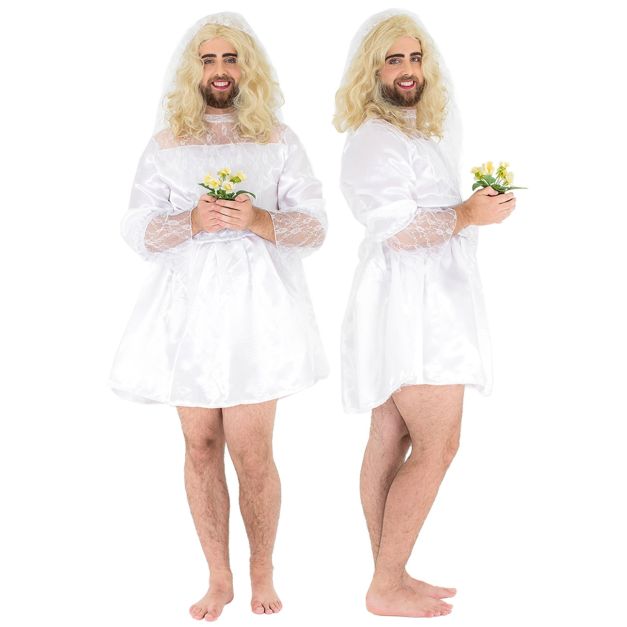 Mens Funny Bride Costume - White Wedding Dress with Tiara and Veil - alternate view 2 Mens Funny Bride Costume - White Wedding Dress with Tiara and Veil - alternate view 2