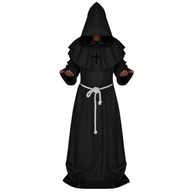 Medieval Friar Robe Costume - Hooded Monk Outfit with Cross - alternate view