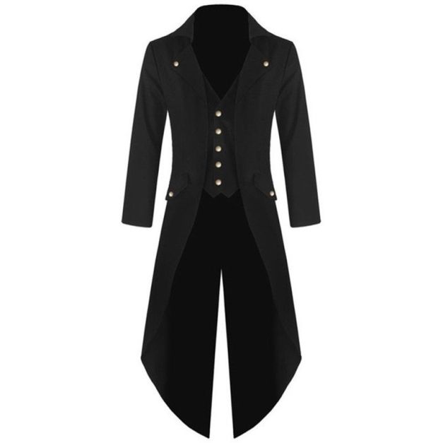 Adult black tailed jacket with long Victorian tails and integrated vest Adult black tailed jacket with long Victorian tails and integrated vest