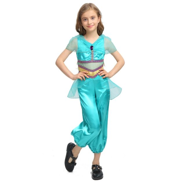Girls turquoise Arabian princess costume with harem pants and sheer sleeves Girls turquoise Arabian princess costume with harem pants and sheer sleeves