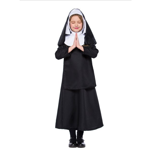 Girls Nun Dress Costume with Veil Headpiece - Black & White Habit - alternate view 7 Girls Nun Dress Costume with Veil Headpiece - Black & White Habit - alternate view 7