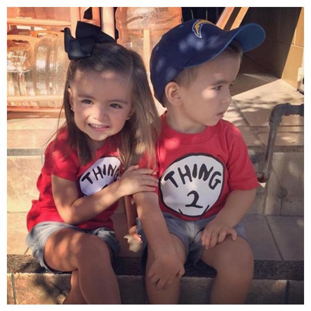 Kids red Thing T-shirt costume with four circular numbered labels Kids red Thing T-shirt costume with four circular numbered labels