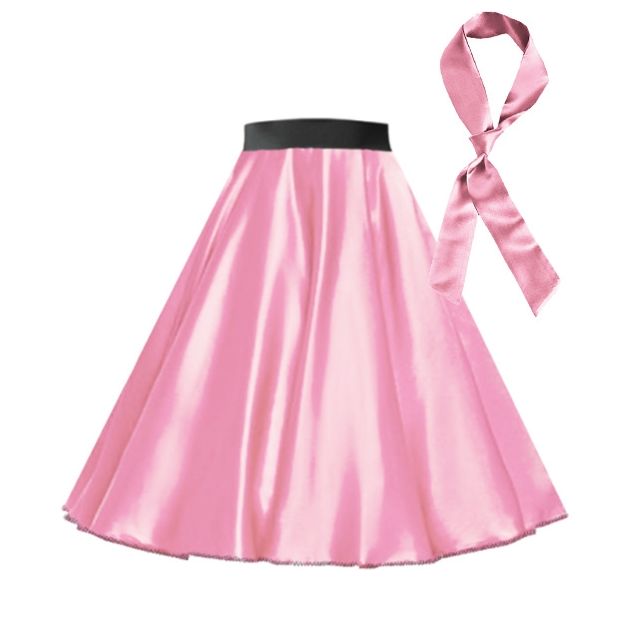 Girls pink satin 1950s circle skirt with matching neck scarf Girls pink satin 1950s circle skirt with matching neck scarf
