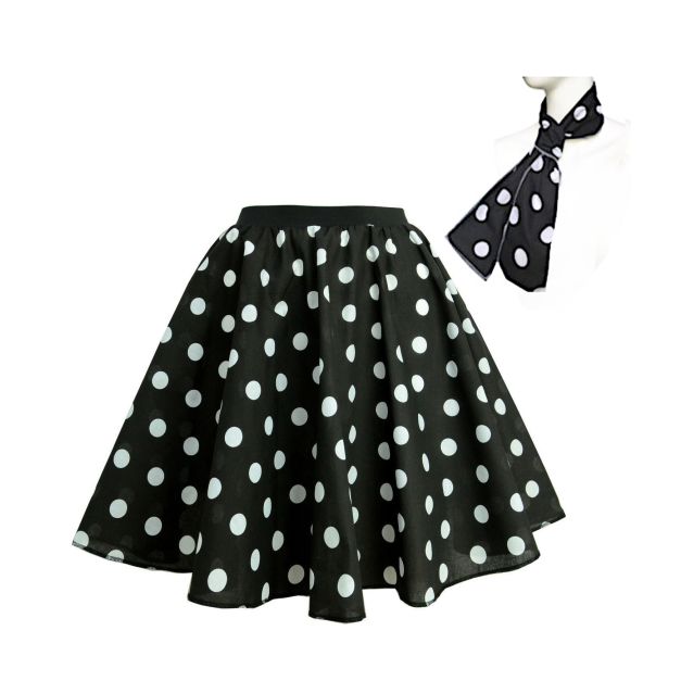 Black and white polka dot circle skirt with matching scarf 1950s costume Black and white polka dot circle skirt with matching scarf 1950s costume