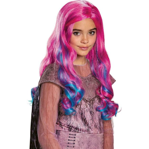 Kids pink and blue fantasy character wig with long wavy multi-color hair Kids pink and blue fantasy character wig with long wavy multi-color hair