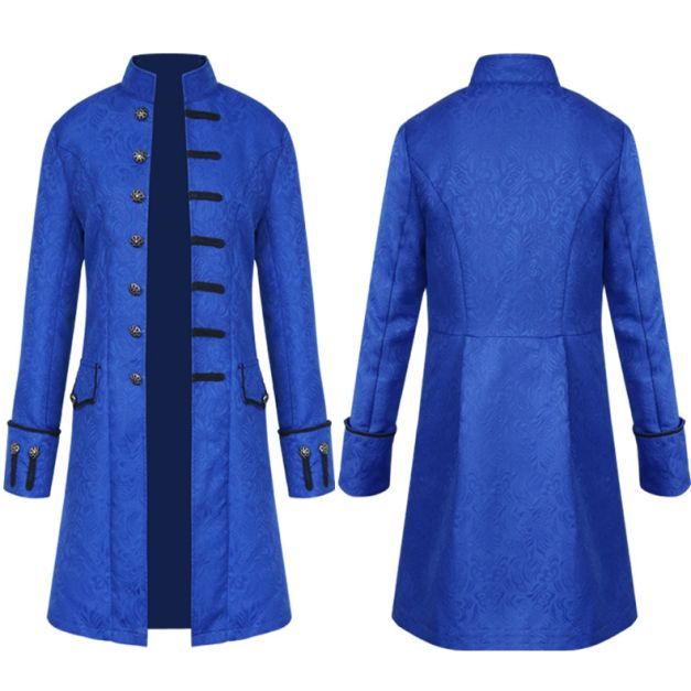 Royal blue steampunk tailcoat jacket with brass buttons and navy trim Royal blue steampunk tailcoat jacket with brass buttons and navy trim