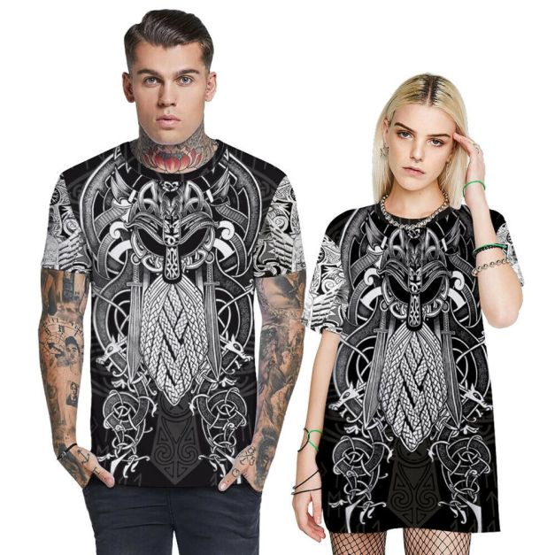 Adult Viking warrior t-shirt with 3D sublimation raven and Norse knotwork print Adult Viking warrior t-shirt with 3D sublimation raven and Norse knotwork print