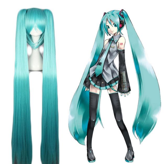 Turquoise twin-tail wig Miku with ultra-long detachable ponytails and center-parted bangs Turquoise twin-tail wig Miku with ultra-long detachable ponytails and center-parted bangs