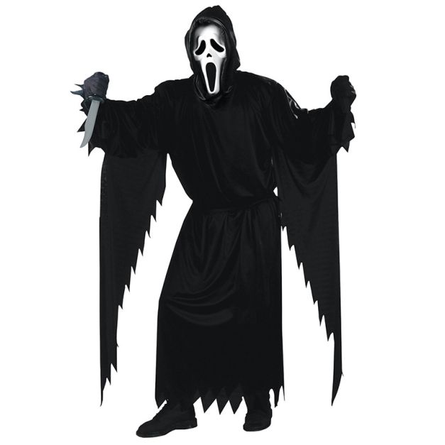 Child wearing scream costume halloween ghost outfit with flowing robe Child wearing scream costume halloween ghost outfit with flowing robe