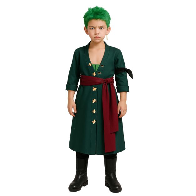 Full anime warrior costume set with burgundy sash, headwrap and earring accessories Full anime warrior costume set with burgundy sash, headwrap and earring accessories