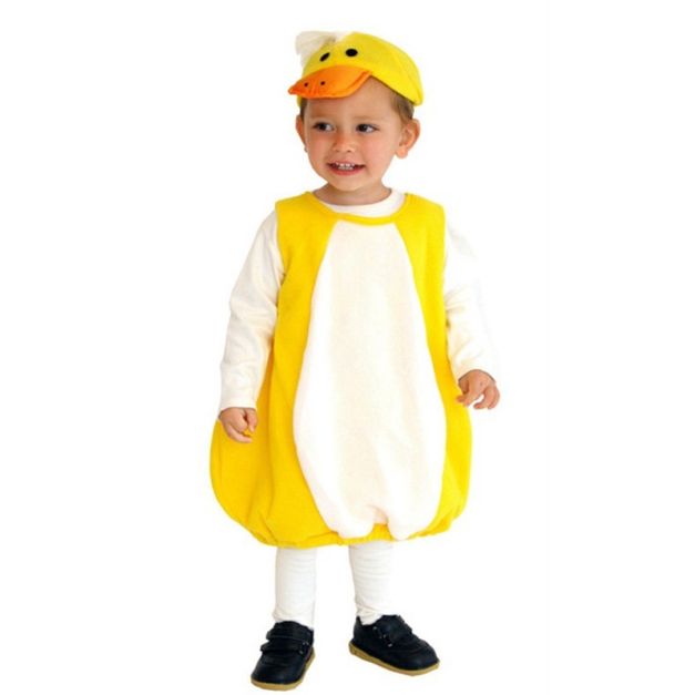 Toddler farmyard duck costume with white contrast belly and matching cap Toddler farmyard duck costume with white contrast belly and matching cap