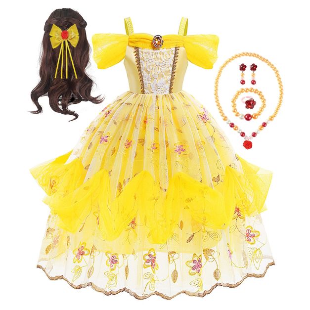 Yellow organza ball gown with gold trim and embroidered hemline Yellow organza ball gown with gold trim and embroidered hemline