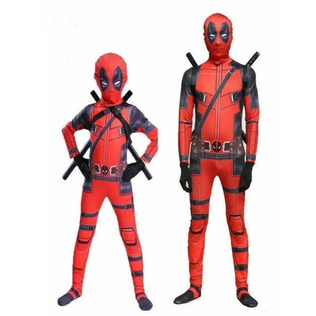 Kids and adults Red Anti-Hero costume full-body red and black jumpsuit with mask
