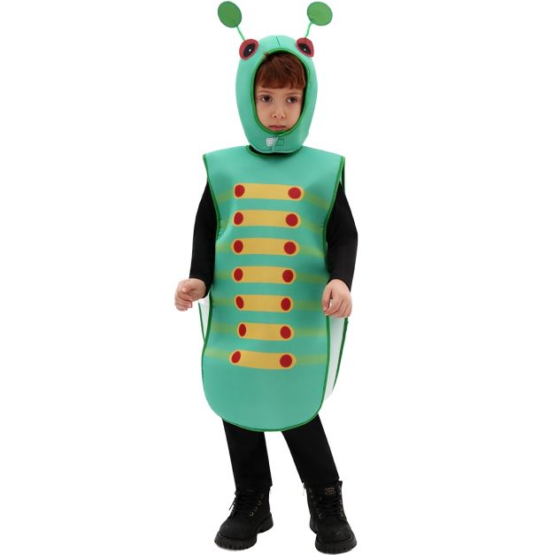 Garden bug costume back view showing zipper closure and stripe pattern Garden bug costume back view showing zipper closure and stripe pattern