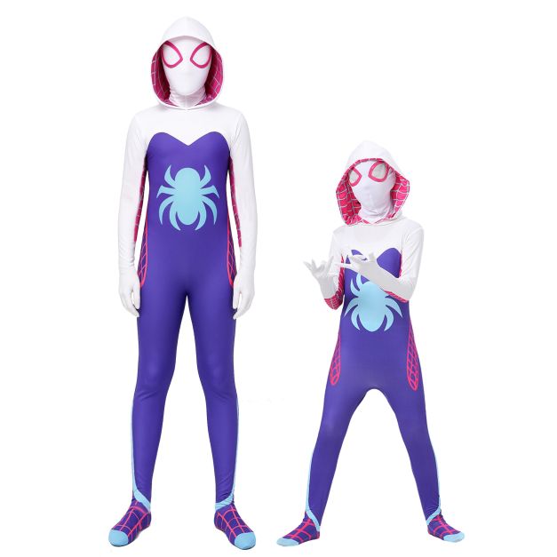 Kids Spider Hero Costume - Girls Purple Web Slinger Jumpsuit with Hood - alternate view 5