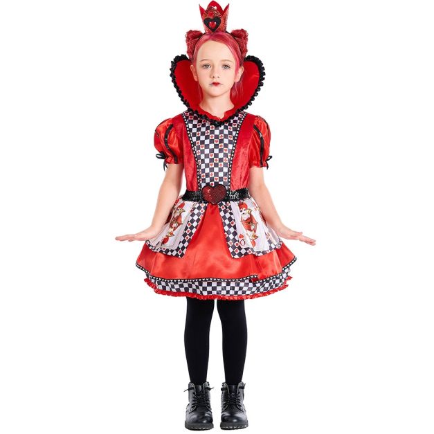 Kids Queen of Hearts Costume – Red Dress with Collar & Crown tt3480 Kids Queen of Hearts Costume – Red Dress with Collar & Crown tt3480