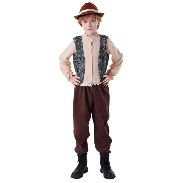 Kids Pioneer Farm Boy Costume with Hat and Vest - alternate view 3