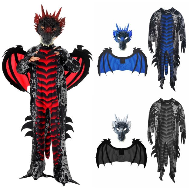 Grey dragon warrior costume with 3D spine spikes and snakeskin print accents Grey dragon warrior costume with 3D spine spikes and snakeskin print accents