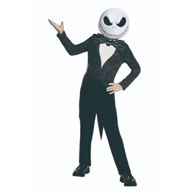 Kids black pinstripe skeleton suit costume with bow tie and mask Kids black pinstripe skeleton suit costume with bow tie and mask