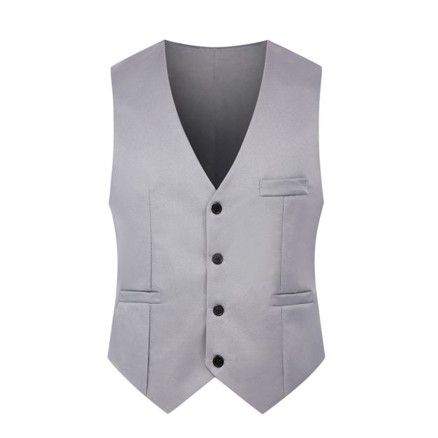 Adult light grey formal waistcoat costume with four black buttons and pointed hem Adult light grey formal waistcoat costume with four black buttons and pointed hem
