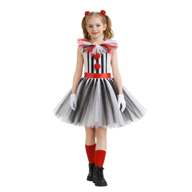 Girls circus clown tutu dress costume with striped bodice and layered tulle skirt Girls circus clown tutu dress costume with striped bodice and layered tulle skirt