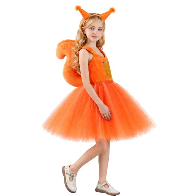 Kids orange squirrel tutu costume with glitter bodice and plush tail Kids orange squirrel tutu costume with glitter bodice and plush tail
