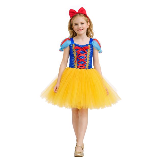 Girls fairy tale princess tutu dress with blue sequined bodice and yellow skirt Girls fairy tale princess tutu dress with blue sequined bodice and yellow skirt