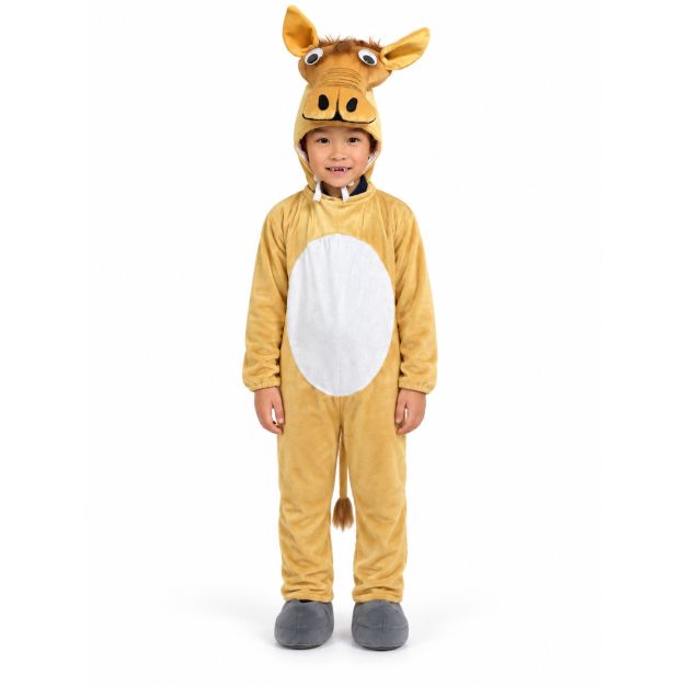 Kids warthog costume full-body tan plush jumpsuit with white belly patch and bristly tail Kids warthog costume full-body tan plush jumpsuit with white belly patch and bristly tail