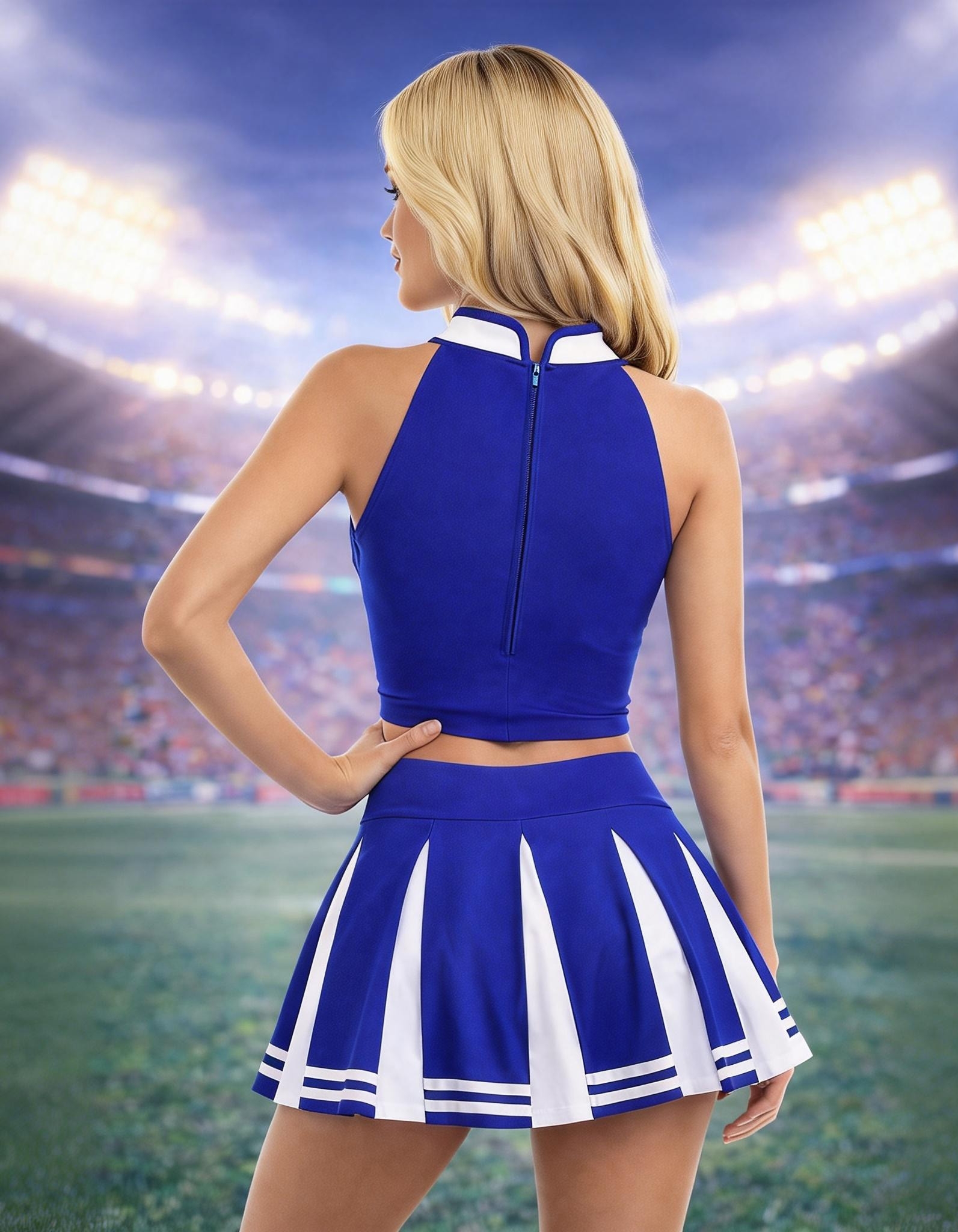 Ladies Blue Cheerleader Costume School Girl Uniform Girls Outfits Fancy Dress