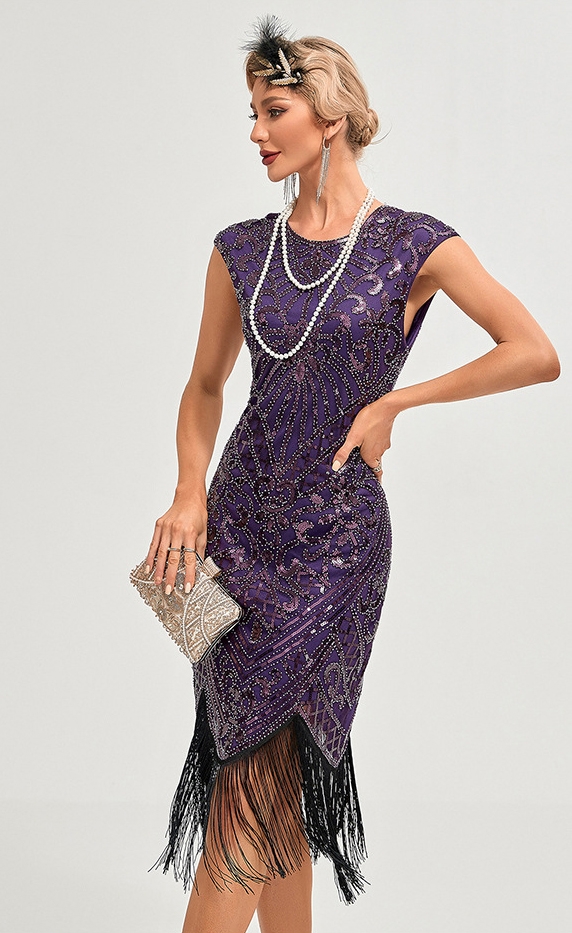 flapper dress purple Purple 1920s-inspired dress with tiered skirt