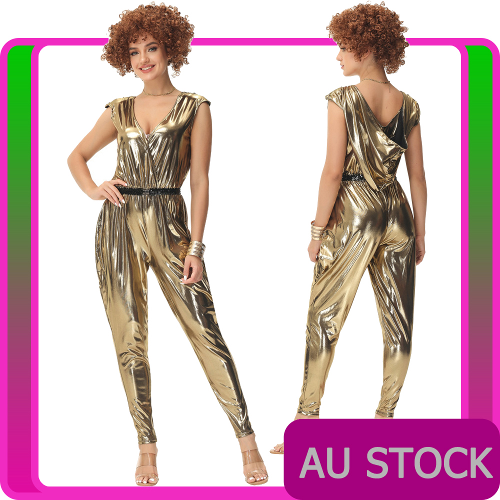 green emerald velvet dress Gold Disco Diva Jumpsuit Costume