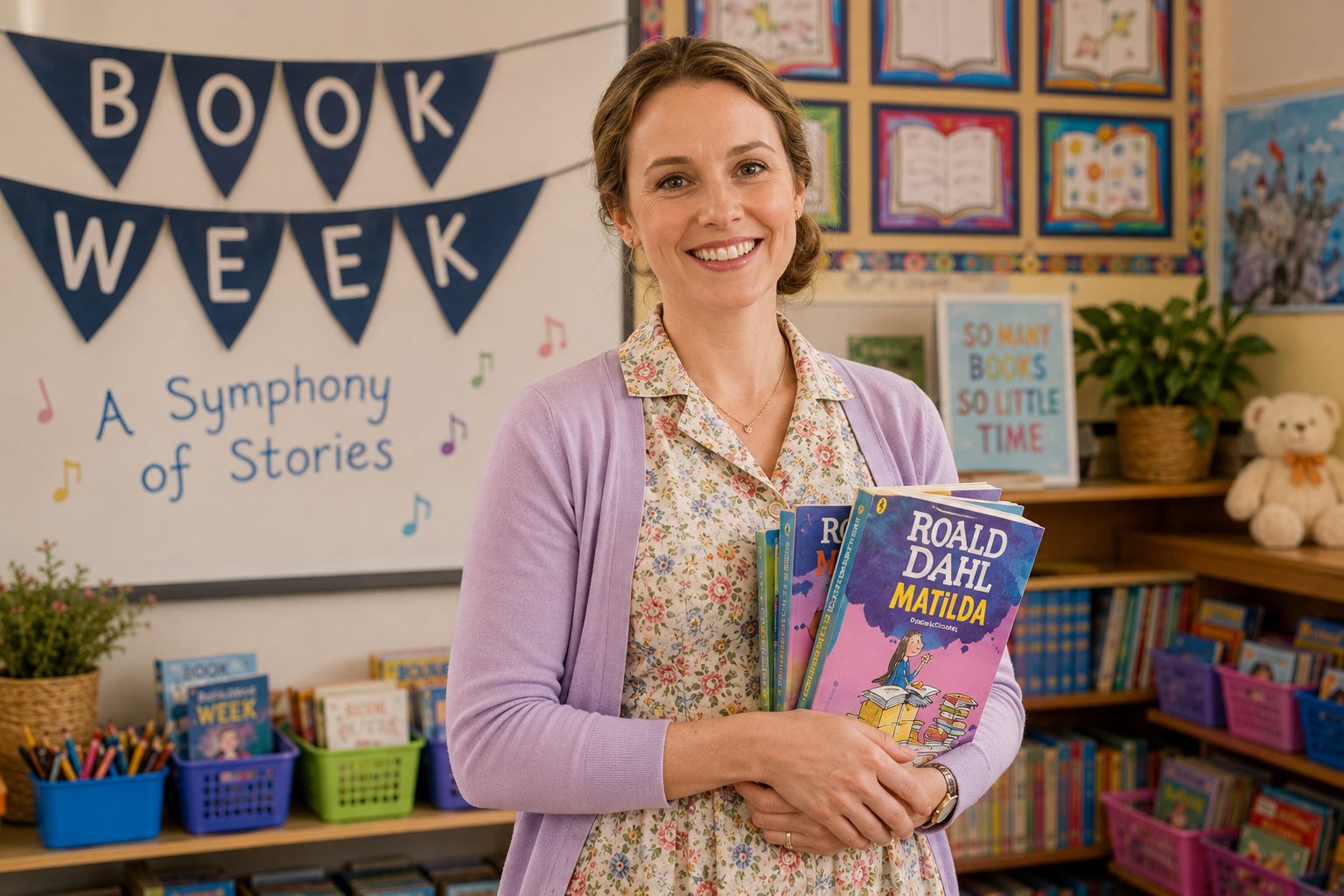 Teacher dressed as Miss Honey from Matilda for Book Week 2026